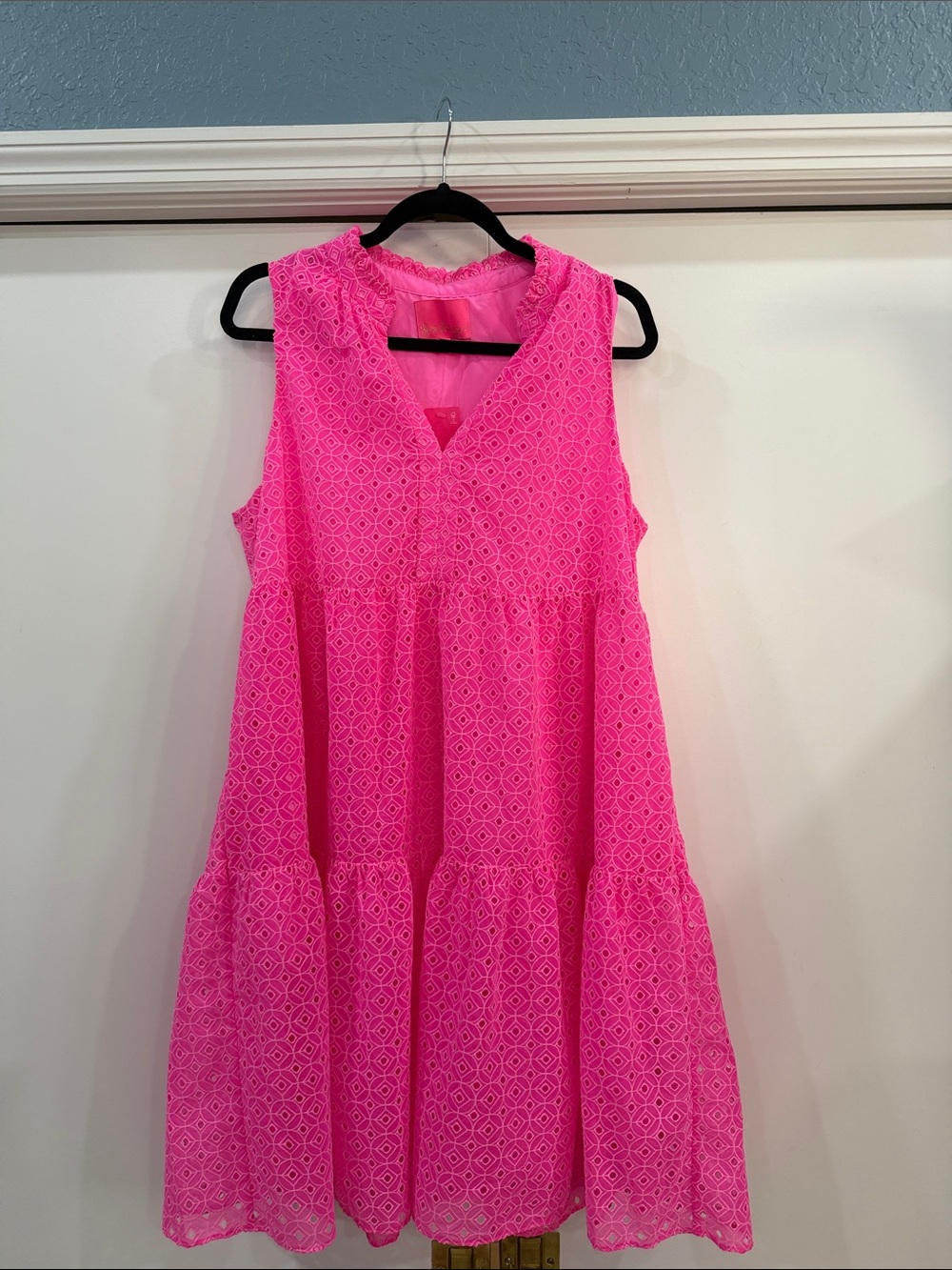 Lilly Pulitzer bubble gum Pink Eyelet Tiered Sleeveless Dress